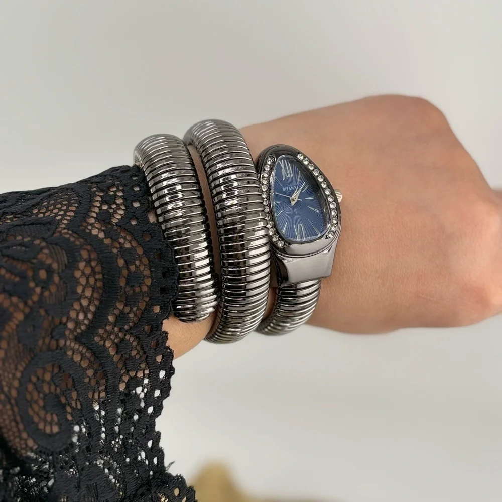 Serpenti Wrap Bracelet Watch – Black-Gray Tone / Dark Blue Dial ✨